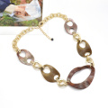 2021 stylish aluminum alloy and acrylic hoop link gold chain necklace